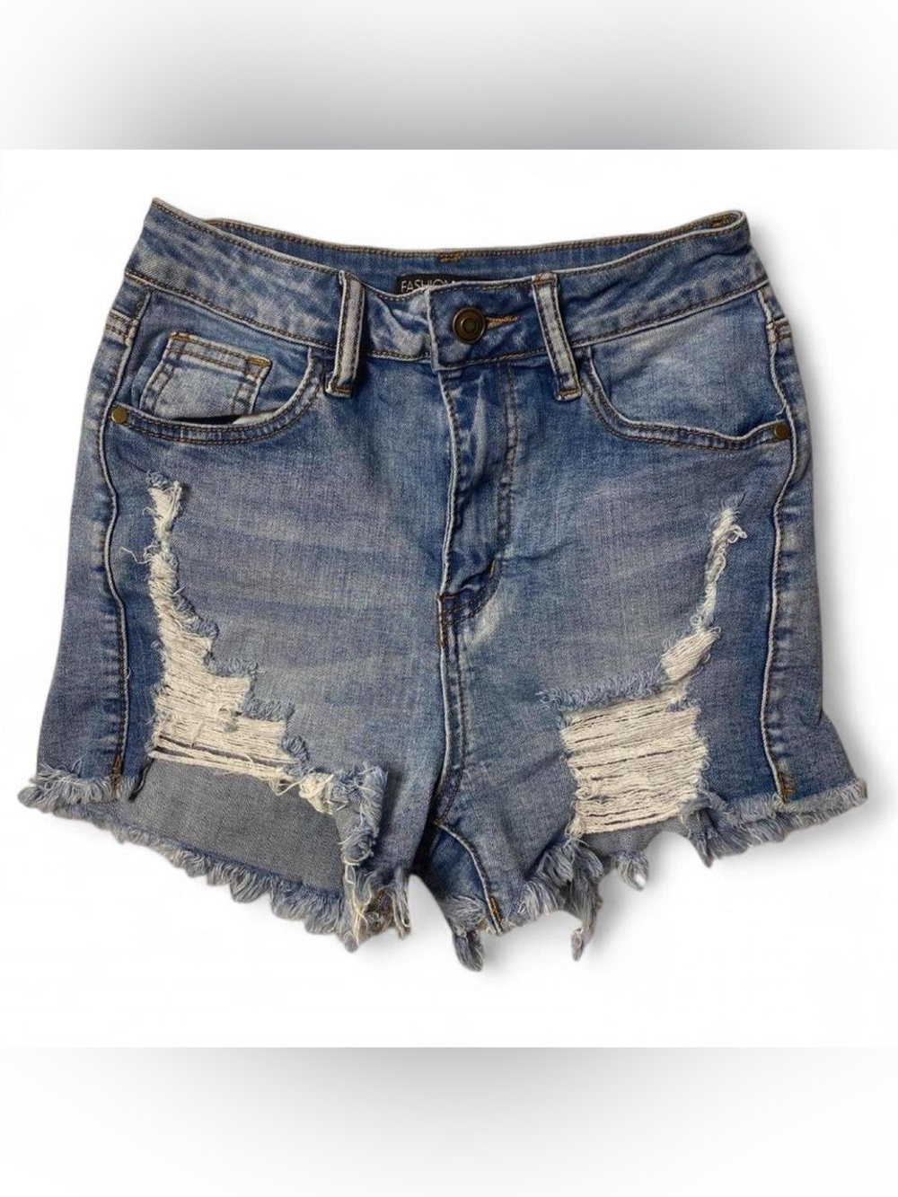 Distressed Denim Shorts Size 3 Light Wash High Rise Frayed Hem